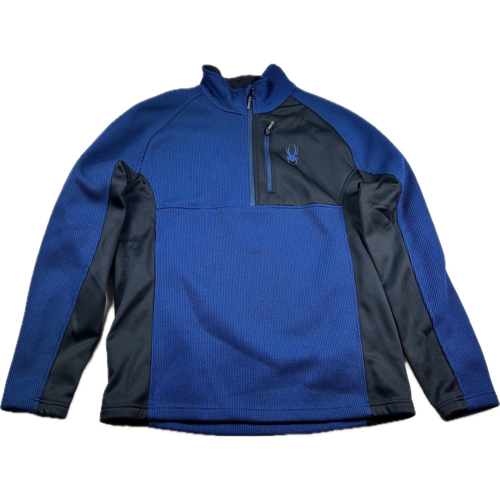 Spyder Mens Blue Waffle Knit Quarter Zip Fleece Pullover Jacket 229517 Size L